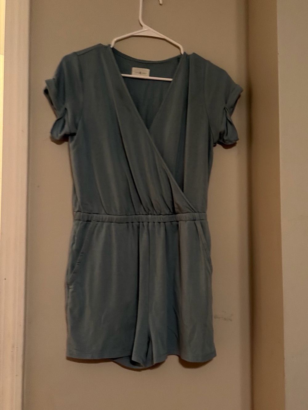 Lou & Grey Teal Short Sleeve Faux-Wrap Romper